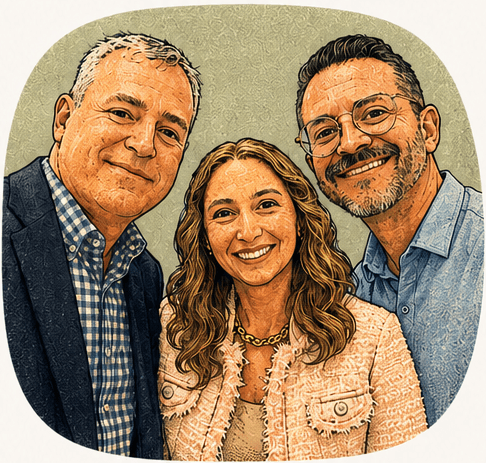 Illustrated portrait of three HeyCounsel community members.